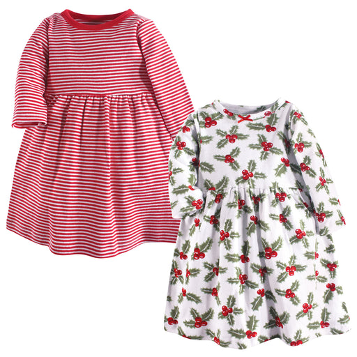 Hudson Baby Infant and Toddler Girl Long-Sleeve Cotton Dresses 2 Pack, Holly