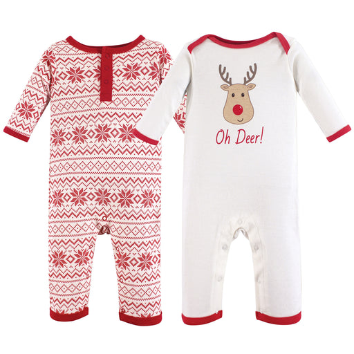 Hudson Baby Infant Cotton Coveralls 2-Pack, Reindeer
