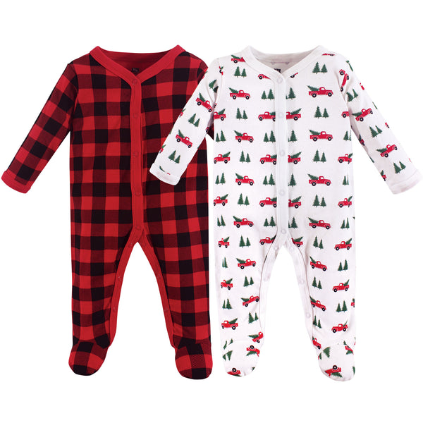 Hudson Baby Cotton Snap Sleep and Play 2-Pack, Christmas Tree