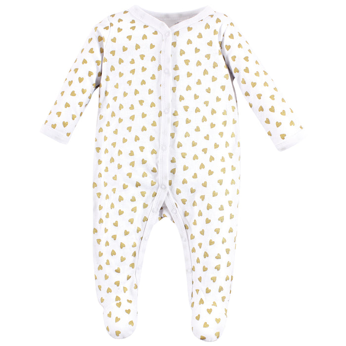 Hudson Baby Infant Girl Cotton Sleep and Play, Bodysuit and Bandana Bib Set, Latte