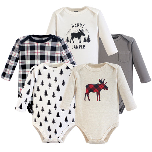 Hudson Baby Infant Boy Cotton Long-Sleeve Bodysuits 5 Pack, Moose