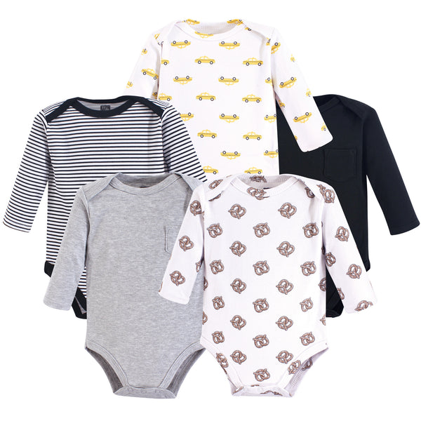 Hudson Baby Infant Boy Cotton Long-Sleeve Bodysuits 5 Pack, NYC