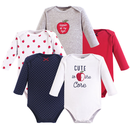 Hudson Baby Infant Girl Cotton Long-Sleeve Bodysuits 5-pack, Apple