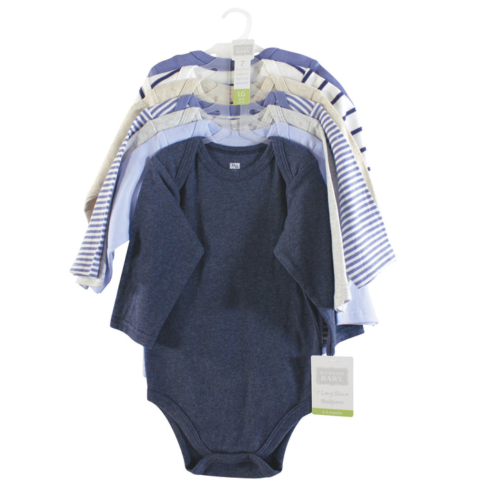 Hudson Baby Infant Boy Cotton Long-Sleeve Bodysuits 7 Pack, Boy Basic