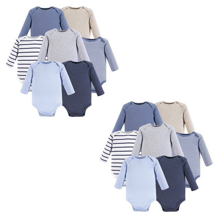 Hudson Baby Boy Cotton Basic Long-Sleeve Bodysuits, 14-Piece