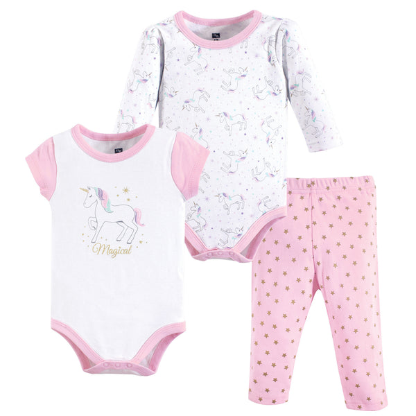 Hudson Baby Infant Girl Cotton Bodysuit and Pant Set, Magical Unicorn