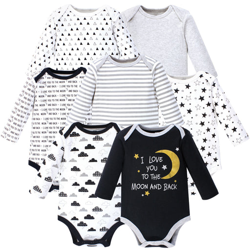 Hudson Baby 7-Pack Cotton Long-Sleeve Bodysuits, Moon and Back