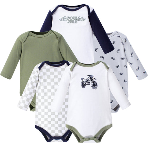 Hudson Baby Infant Boy Cotton Long-Sleeve Bodysuits 5 Pack, Dirt Bike