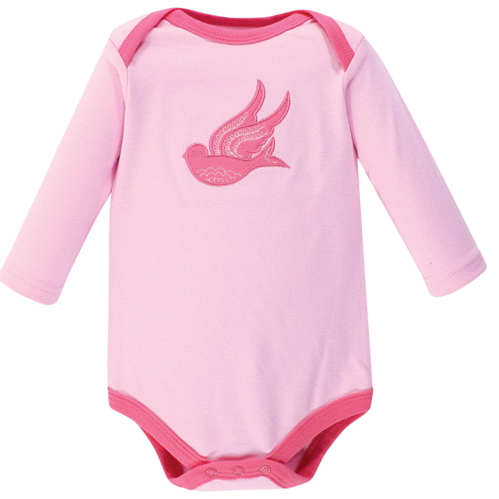 Hudson Baby Infant Girl Cotton Long-Sleeve Bodysuits 5-pack, Bird Cage