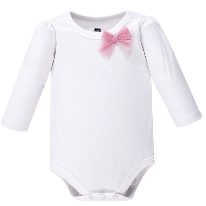 Hudson Baby Infant Girl Cotton Long-Sleeve Bodysuits 5-pack, Basic Bow