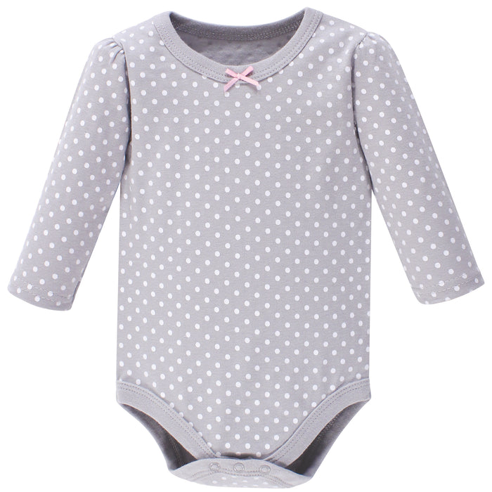 Hudson Baby Infant Girl Cotton Long-Sleeve Bodysuits 5-pack, Basic Bow