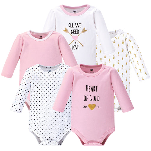 Hudson Baby Infant Girl Cotton Long-Sleeve Bodysuits 5-pack, Heart