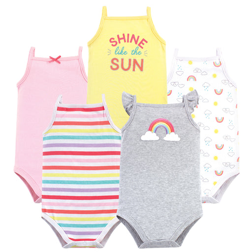 Hudson Baby Infant Girl Cotton Sleeveless Bodysuits 5 Pack, Rainbows