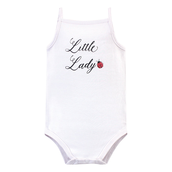 Hudson Baby Infant Girl Cotton Sleeveless Bodysuits 5 Pack, Ladybug