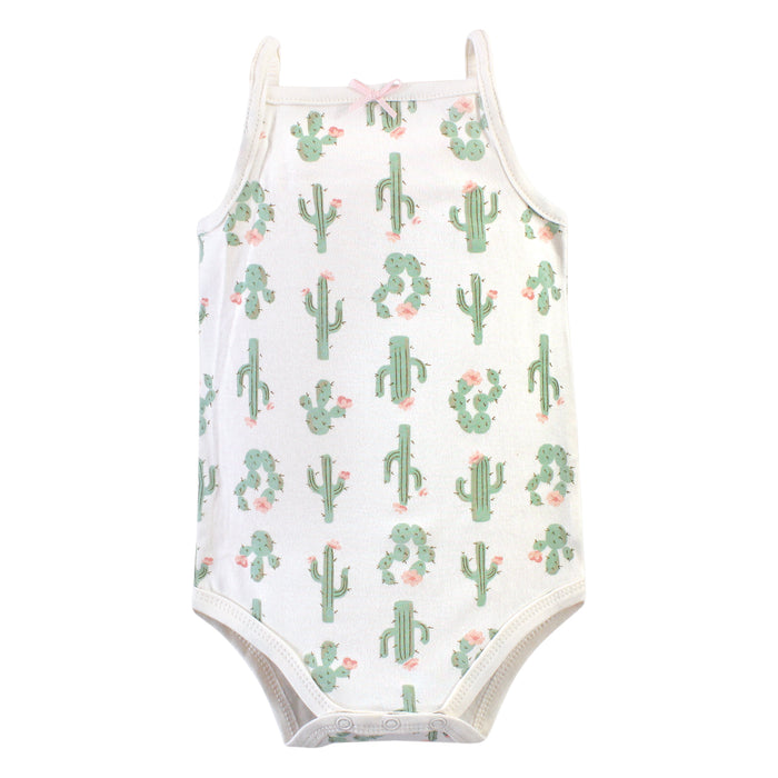 Hudson Baby Infant Girl Cotton Sleeveless Bodysuits 5 Pack, Pink Cactus