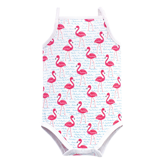 Hudson Baby Infant Girl Cotton Sleeveless Bodysuits 5 Pack, Bright Flamingo
