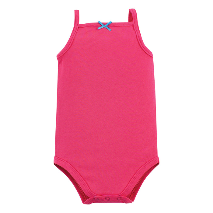 Hudson Baby Infant Girl Cotton Sleeveless Bodysuits 5 Pack, Bright Flamingo