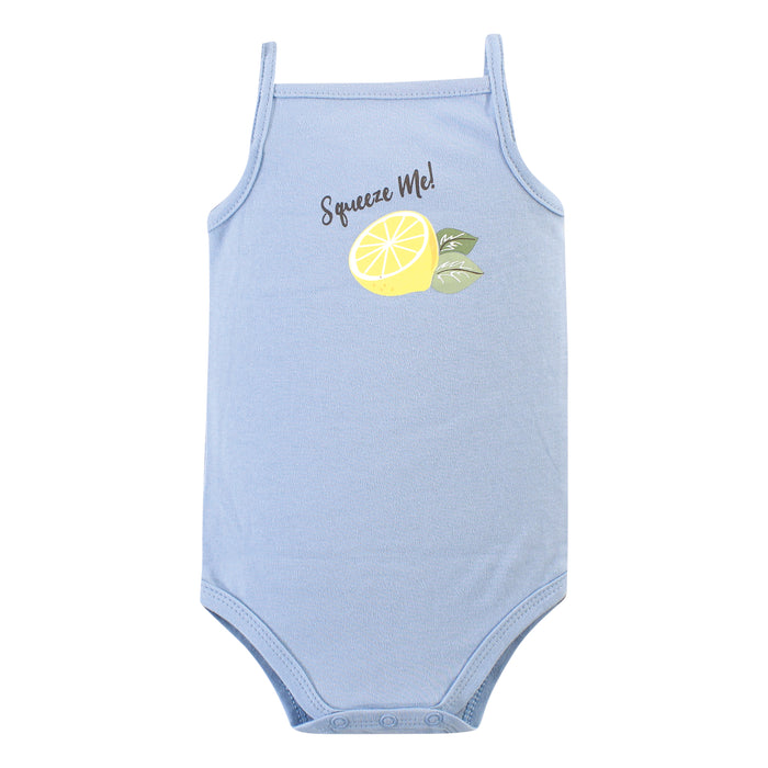 Hudson Baby Infant Girl Cotton Sleeveless Bodysuits 5 Pack, Lemon