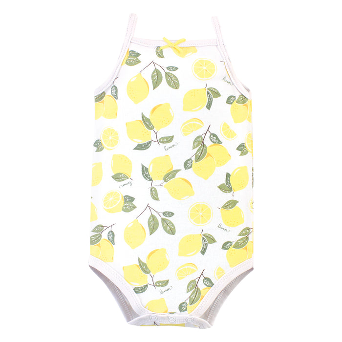 Hudson Baby Infant Girl Cotton Sleeveless Bodysuits 5 Pack, Lemon