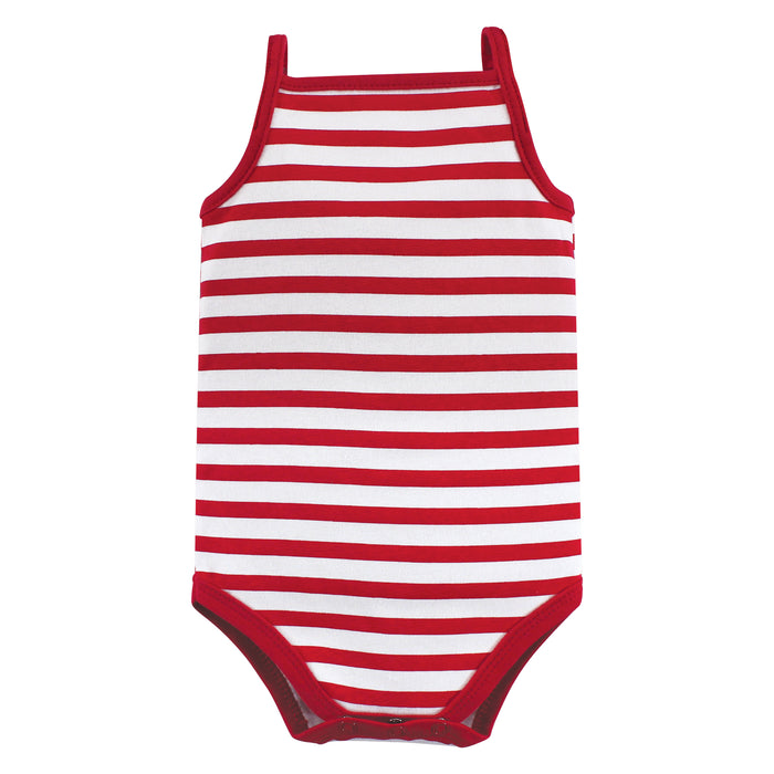 Hudson Baby Infant Girl Cotton Sleeveless Bodysuits 5 Pack, Shining Stars Stripes
