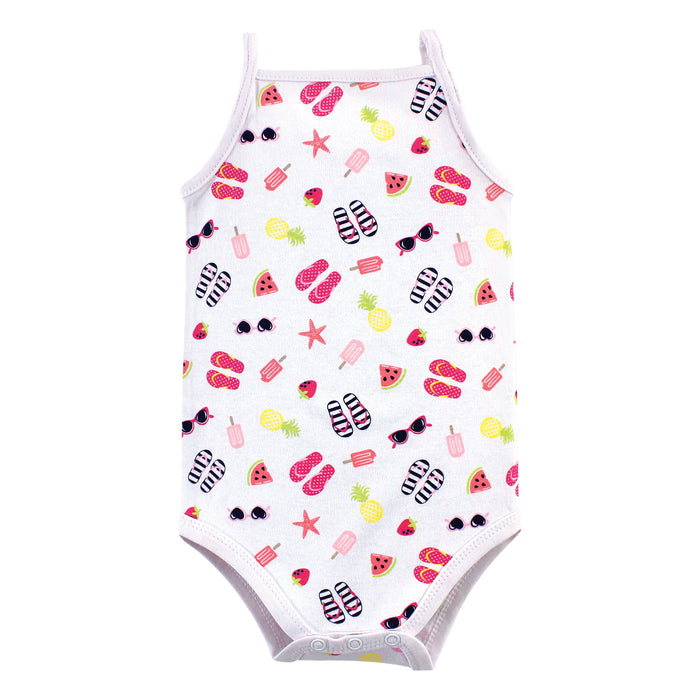 Hudson Baby Infant Girl Cotton Sleeveless Bodysuits 5 Pack, Hello Sunshine