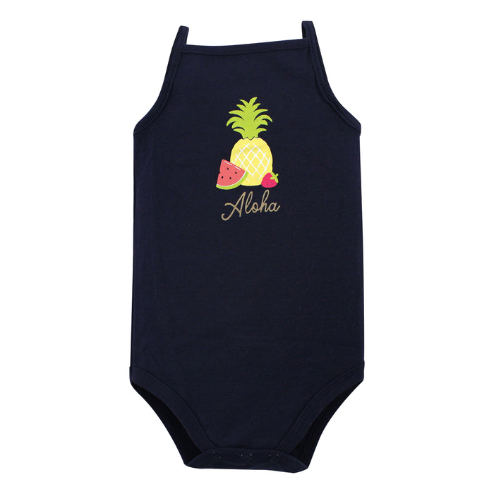 Hudson Baby Infant Girl Cotton Sleeveless Bodysuits 5 Pack, Hello Sunshine