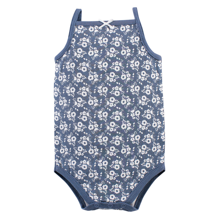 Hudson Baby Infant Girl Cotton Sleeveless Bodysuits 5 Pack, Basic Dot Floral