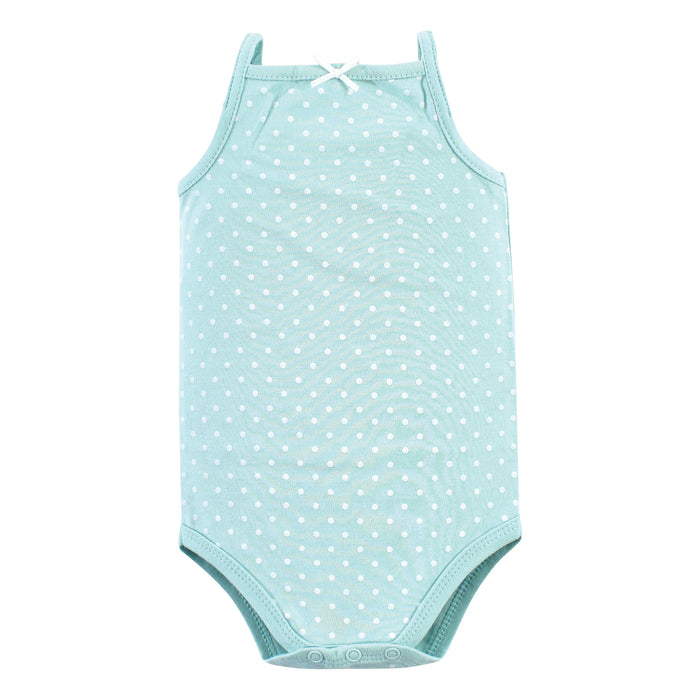 Hudson Baby Infant Girl Cotton Sleeveless Bodysuits 5 Pack, Basic Dot Floral