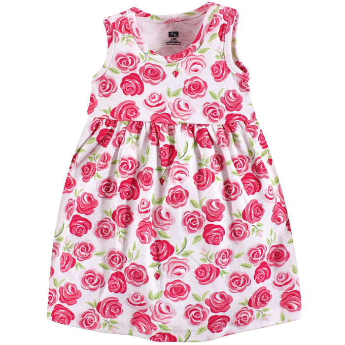 Hudson Baby Infant Girl Cotton Dress, Cardigan and Shoe 3 Piece Set, Pink Roses