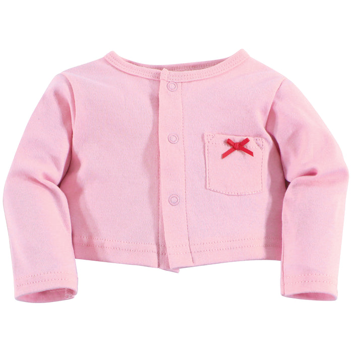 Hudson Baby Infant Girl Cotton Dress, Cardigan and Shoe 3 Piece Set, Pink Roses