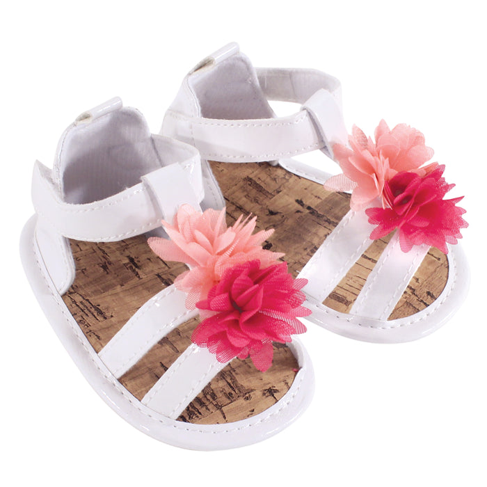 Hudson Baby Infant Girl Cotton Dress, Cardigan and Shoe 3 Piece Set, Bright Flamingo