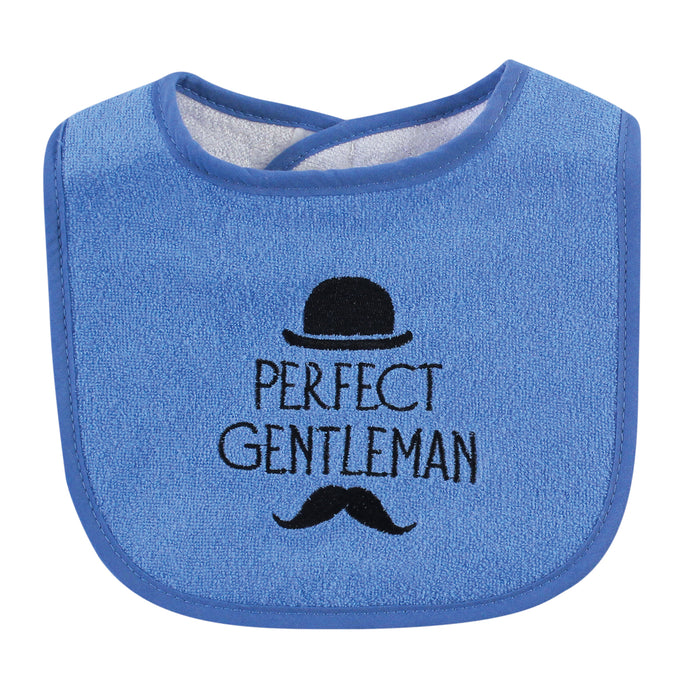 Hudson Baby Infant Boy Cotton Terry Bib and Burp Cloth Set 5 Pack, Perfect Gentleman