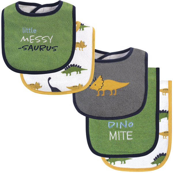 Hudson Baby Infant Boy Cotton Terry Bib and Burp Cloth Set 5 Pack, Messysaurus