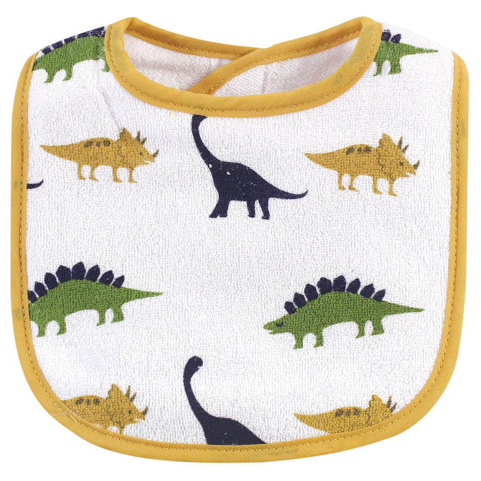 Hudson Baby Infant Boy Cotton Terry Bib and Burp Cloth Set 5 Pack, Messysaurus
