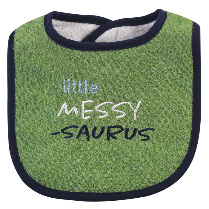 Hudson Baby Infant Boy Cotton Terry Bib and Burp Cloth Set 5 Pack, Messysaurus