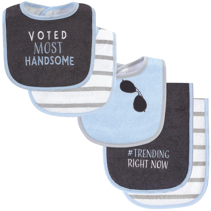 Hudson Baby Infant Boy Cotton Terry Bib and Burp Cloth Set 5 Pack, Voted Most Handsome