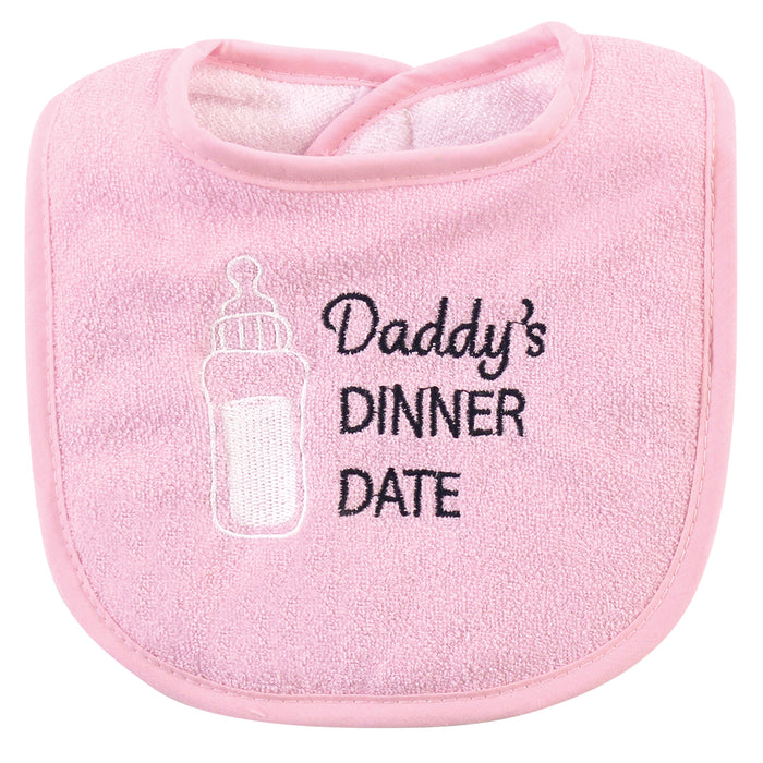 Hudson Baby Infant Girl Cotton Terry Bib and Burp Cloth Set 5 Pack, Dinner Date, One Size