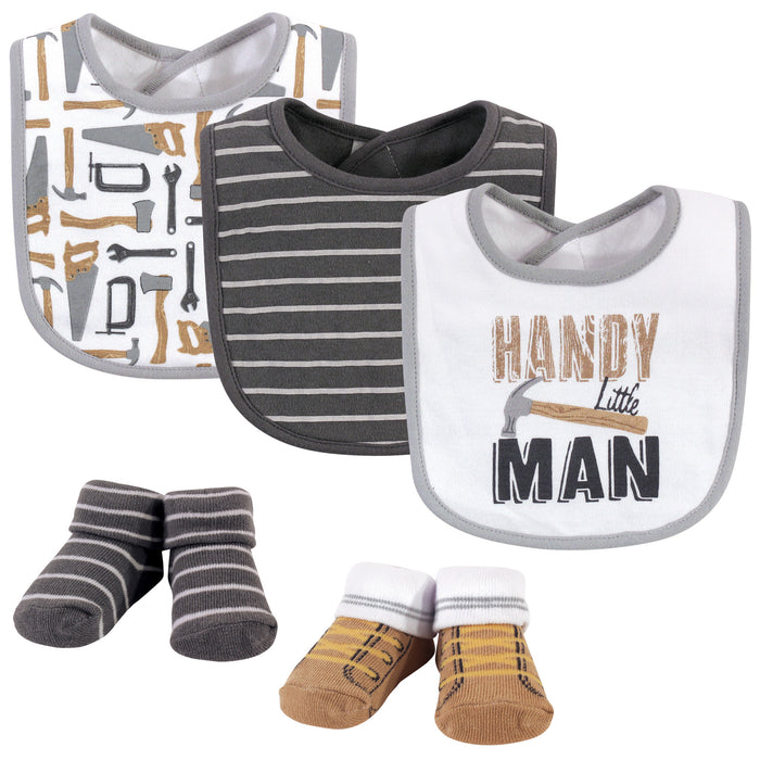 Hudson Baby Infant Boy Cotton Bib and Sock Set 5 Pack, Handy Man, One Size