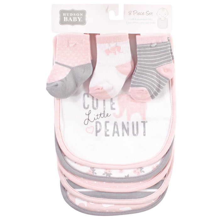 Hudson Baby Infant Girl Cotton Bib and Sock Set 8 Pack, One Size