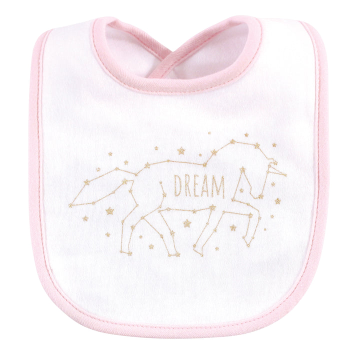 Hudson Baby Infant Girl Cotton Bib and Headband Set 5 Pack, Dream Unicorn, One Size