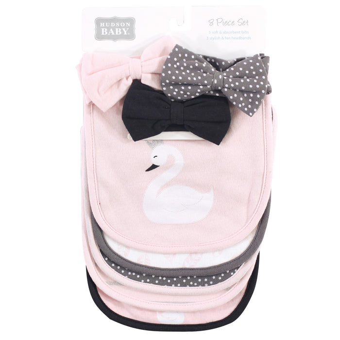 Hudson Baby Infant Girl Cotton Bib and Headband 8 Pack, One Size