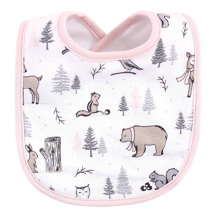 Hudson Baby Infant Girl Cotton Bib and Headband Set 5 Pack, Winter Forest, One Size