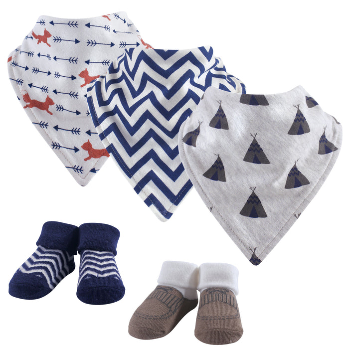 Hudson Baby Infant Boy Cotton Bib and Sock Set 5 Pack, Fox, One Size