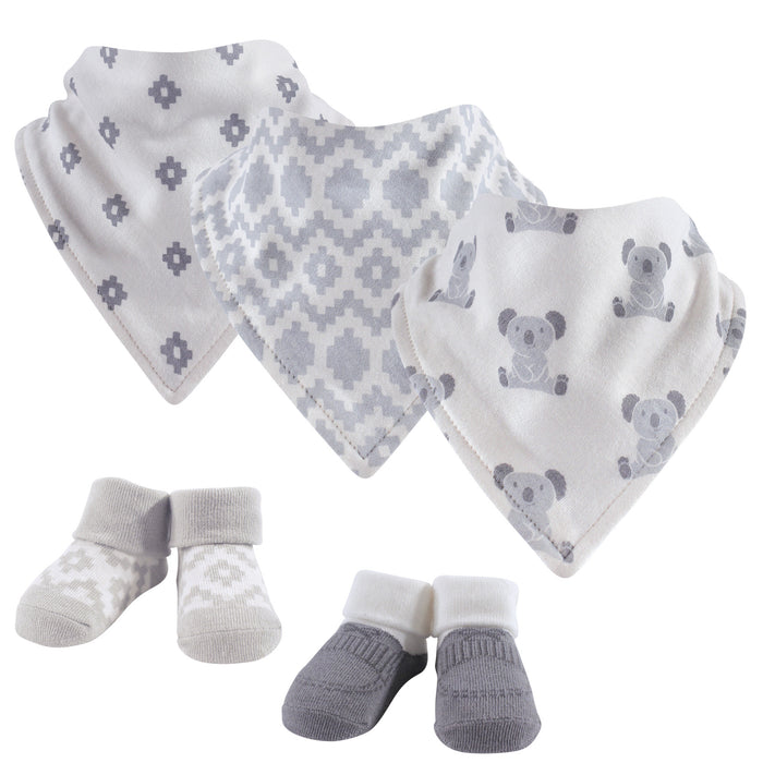 Hudson Baby Infant Cotton Bib and Sock Set 5-Pack, Koala, One Size