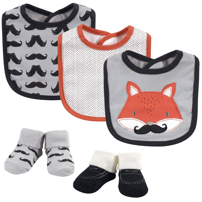Hudson Baby Infant Boy Cotton Bib and Sock Set 5 Pack, Mr Fox, One Size