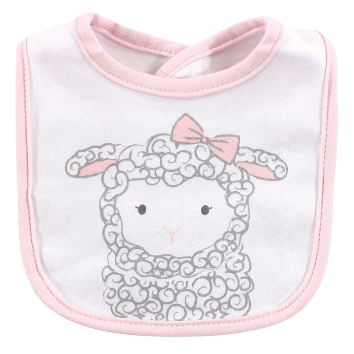 Hudson Baby Infant Girl Cotton Bib and Sock Set 5 Pack, Little Lamb, One Size