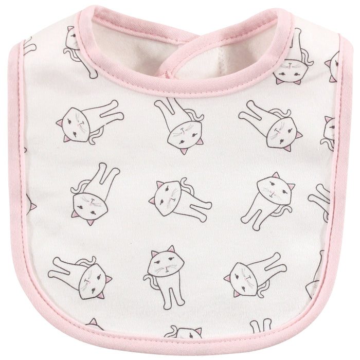 Hudson Baby Infant Girl Cotton Bib and Sock Set 5 Pack, Kitty, One Size