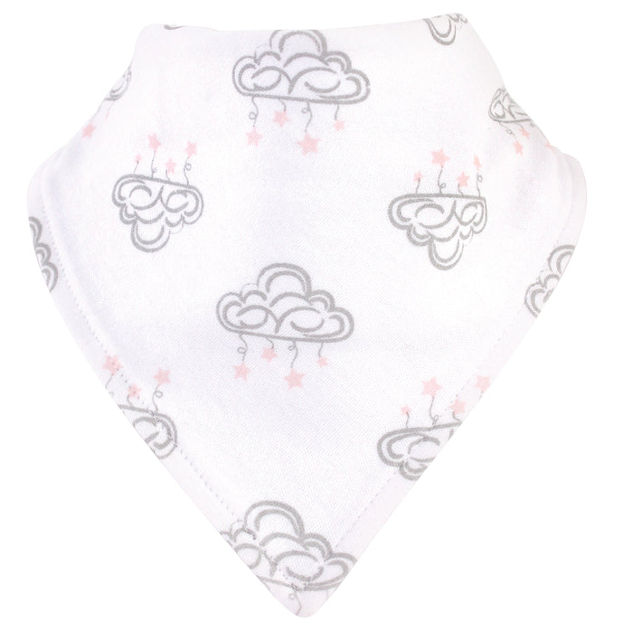 Hudson Baby Infant Girl Cotton Bib and Headband Set 5 Pack, Cloud Mobile Pink, One Size