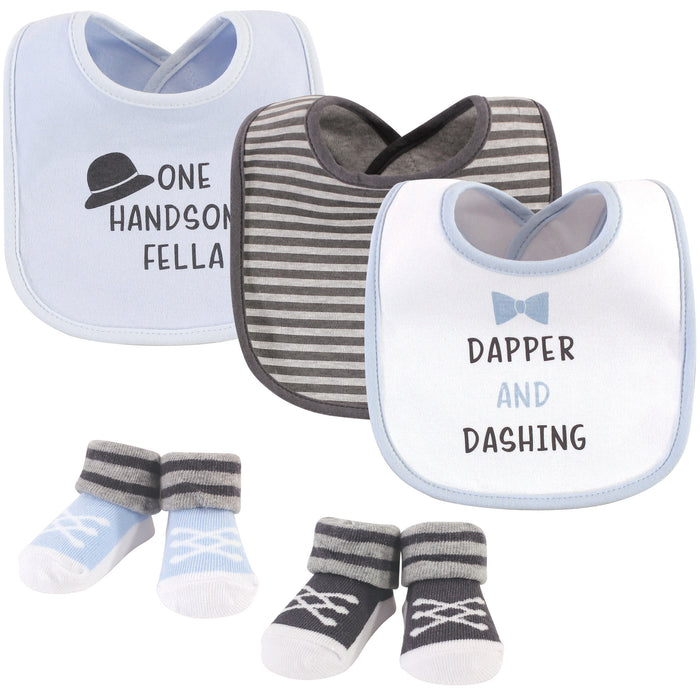 Hudson Baby Infant Boy Cotton Bib and Sock Set 5 Pack, Dapper And Dashing, One Size