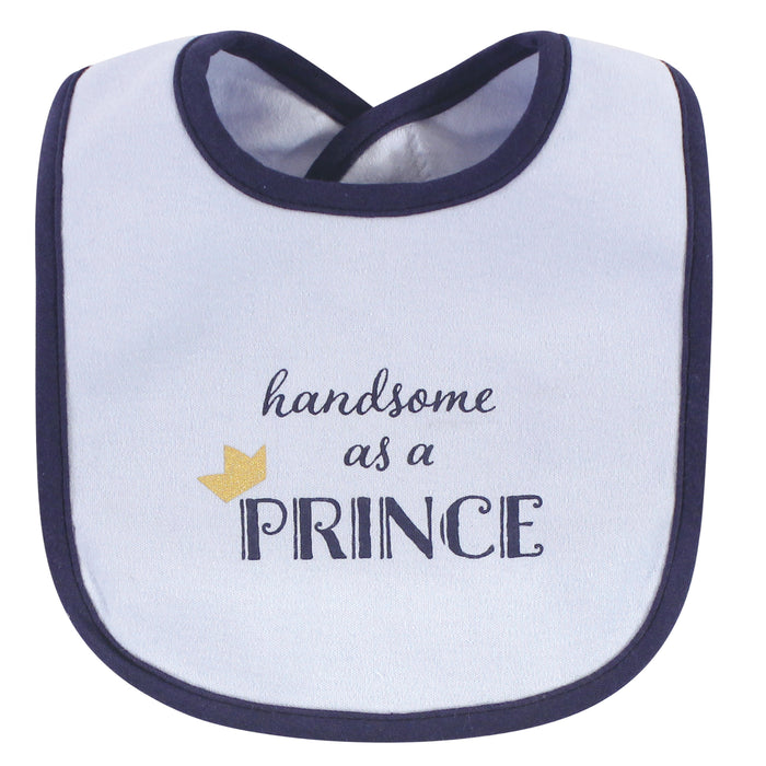 Hudson Baby Infant Boy Cotton Bib and Sock Set 5 Pack, Handsome As A Prince, One Size